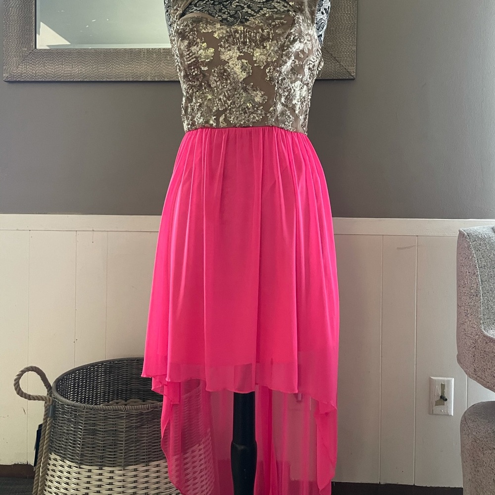 Hi-low hot pink cutout dress